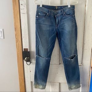 7 for all man kind skinny cropped mid rise distressed jeans w. Ombré ankles